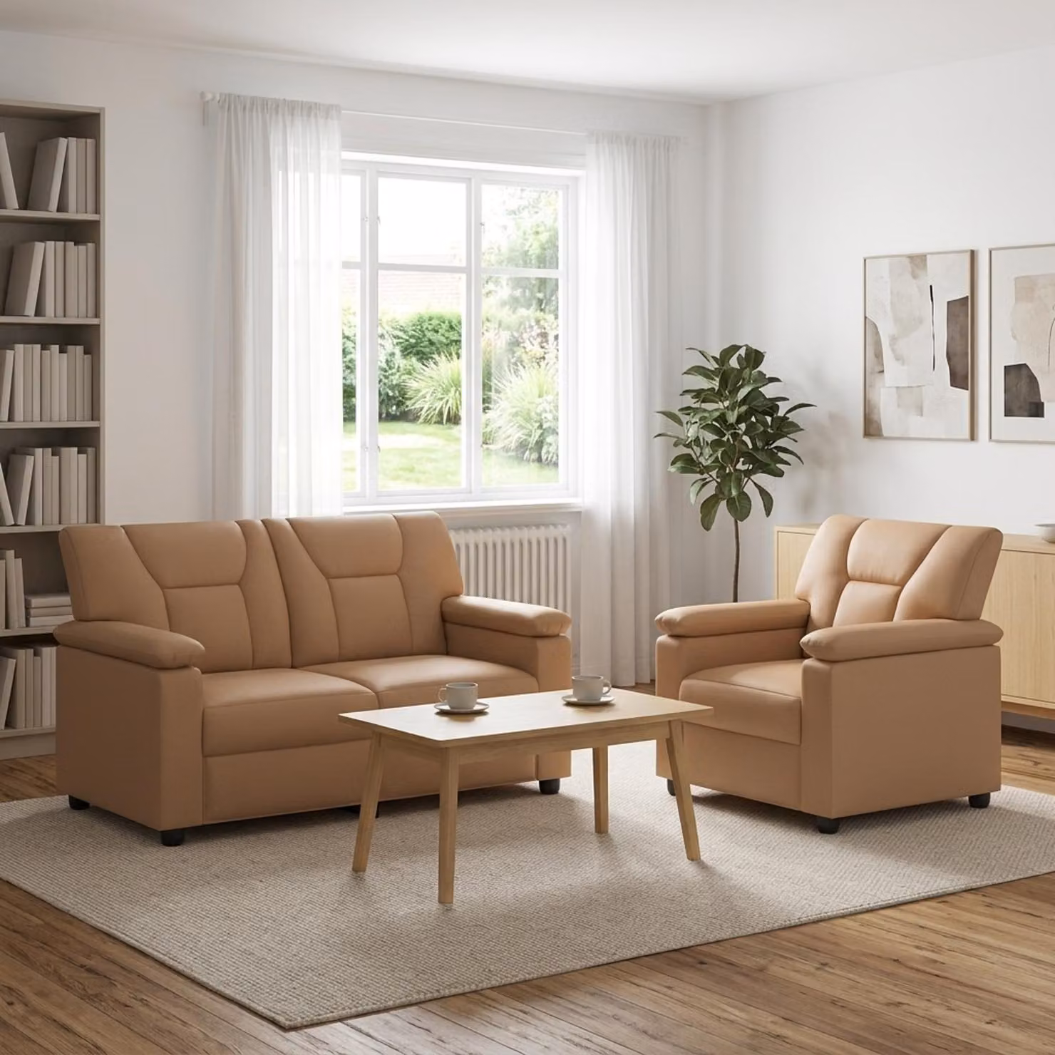 Set di 2 divani moderni vidaXL in similpelle color cappuccino con struttura in metallo e imbottitura in schiuma per il tuo soggiorno