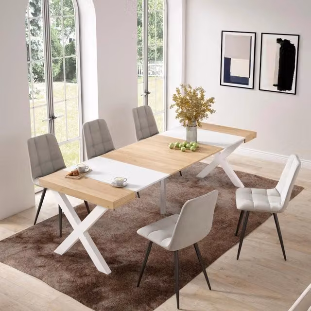 Consolle allungabile, 58 fino 262x90x73cm, Per 12 persone, Gambe in legno, colore Rovere e bianco RF2813