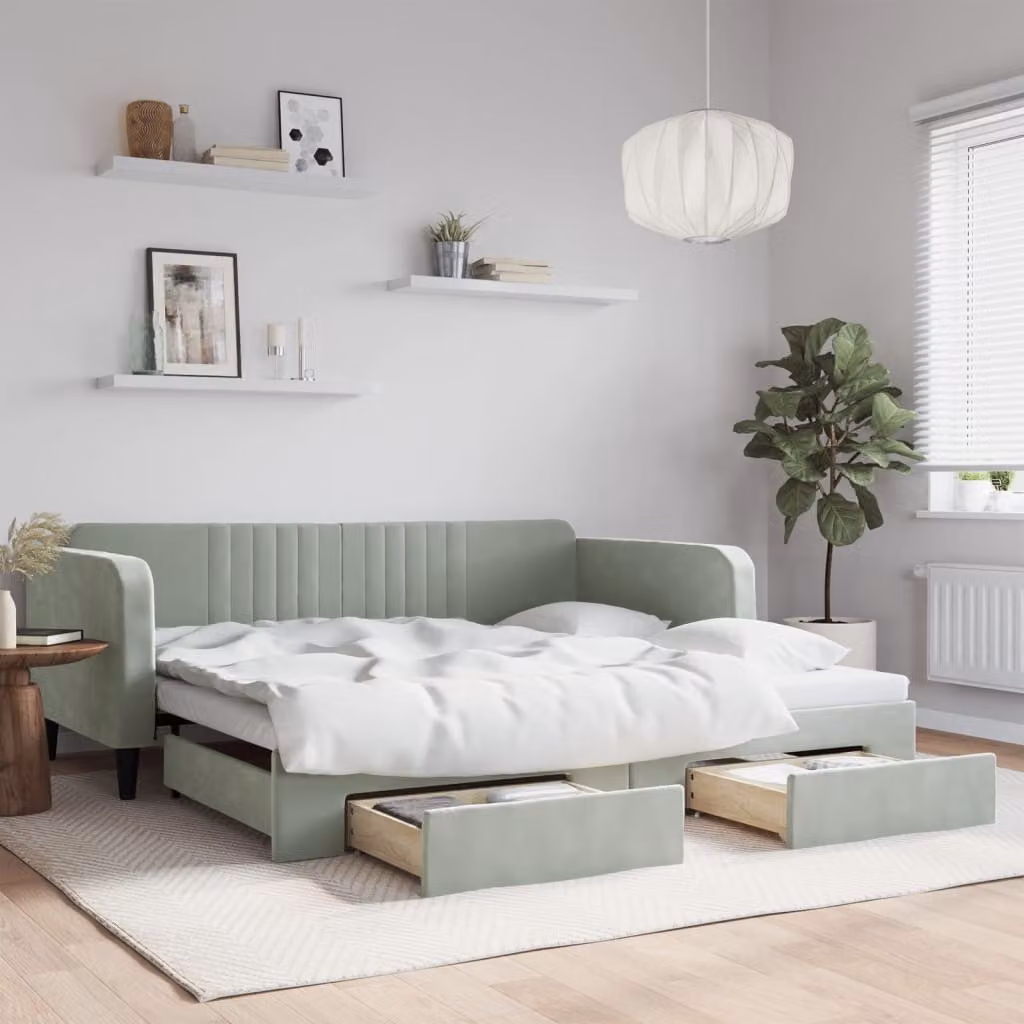 vidaXL Divano Letto con Cassetti in Velluto Grigio L/P/H: 223 x 100 x 75 cm