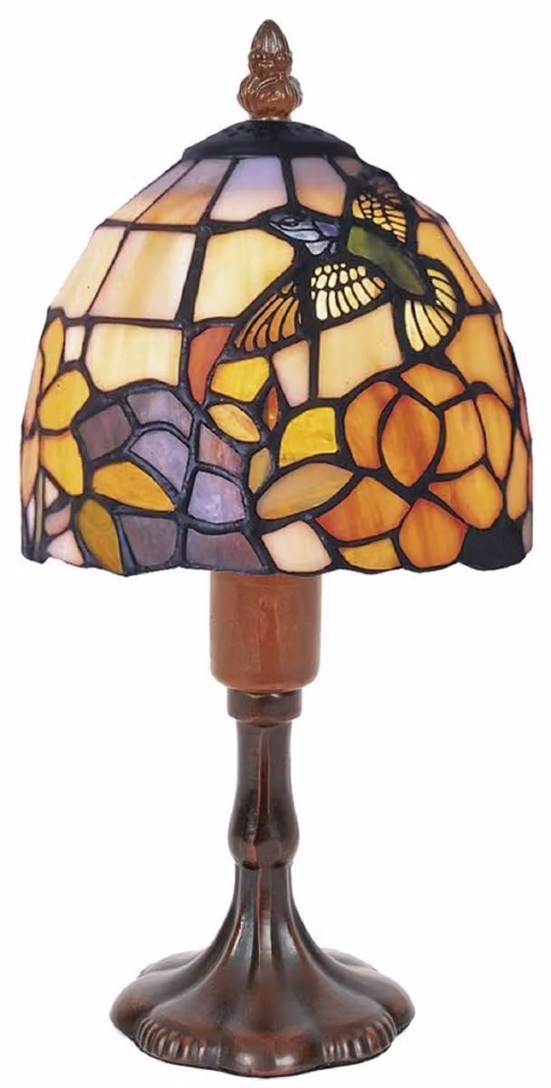 Casa Padrino Lampada da tavolo Tiffany Multicolore / Marrone Ø 15 x H. 29 cm - Lampada sgabello Tiffany decorativa con paralume in vetro fatto a mano