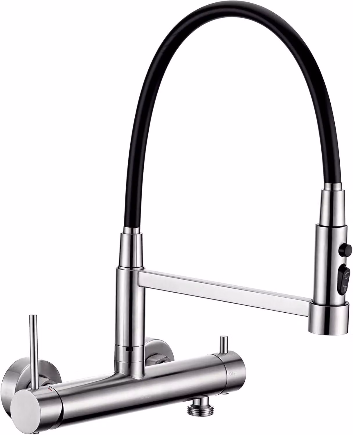 Miscelatore da cucina in acciaio inossidabile, da montare a parete, con attacco da 3/4 di pollice, 3 tipi di getto, erogatore estraibile, altezza 385 mm