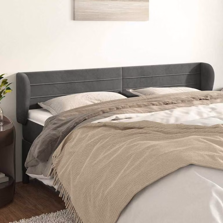 Testiera ad orecchio vidaXL in velluto grigio scuro L: 203 cm, P: 23 cm, H: 78-88 cm