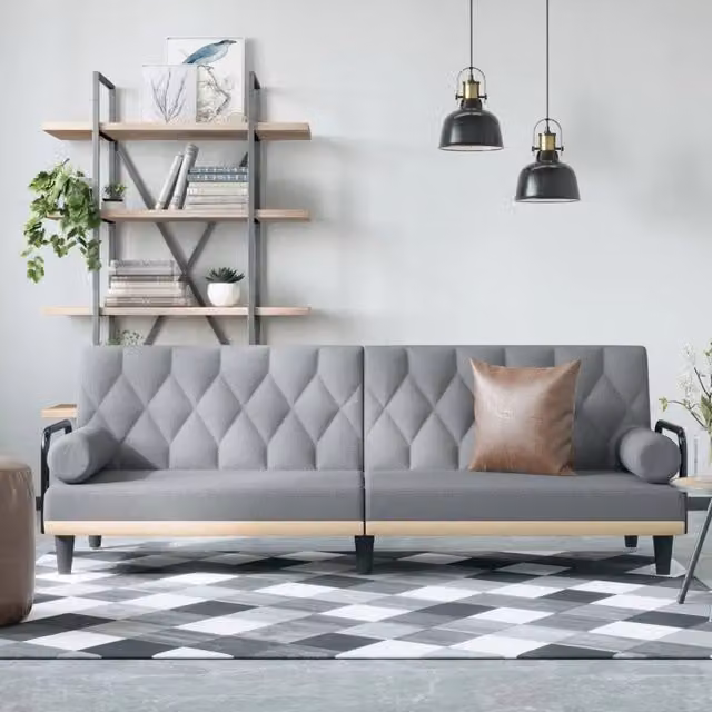 Divano Letto Click Clack Moderno vidaXL in Tessuto Grigio con Funzione Letto e Poggiatesta Regolabile L/P/H: 205 x 100 x 70 cm