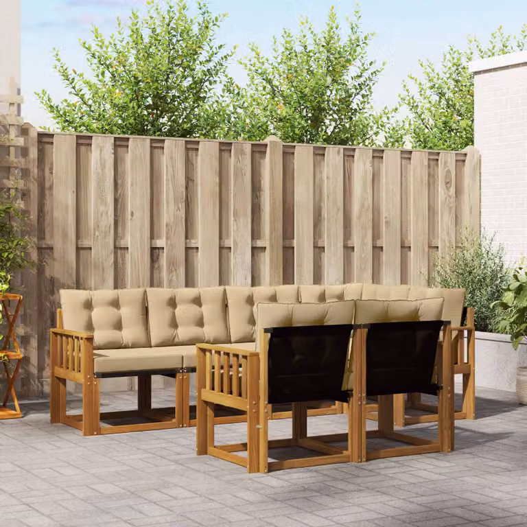Set di divani da esterno vidaXL 7 pz in legno di acacia con cuscini beige e naturale