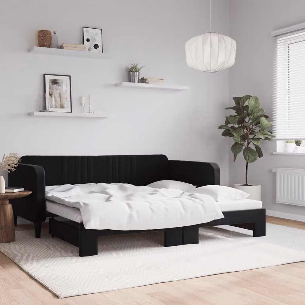 vidaXL Divano Letto con Letto Estraibile in Velluto Nero L/P/H: 213 x 100 x 75 cm