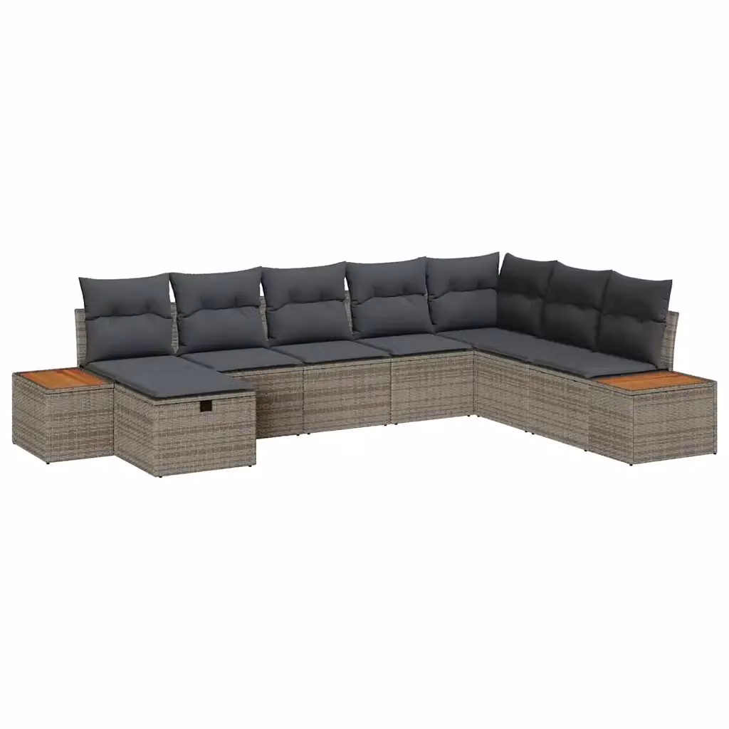Set Divano da Giardino Moderno vidaXL in Polyrattan Grigio con Cuscini Imbottiti e Ottoman – 2