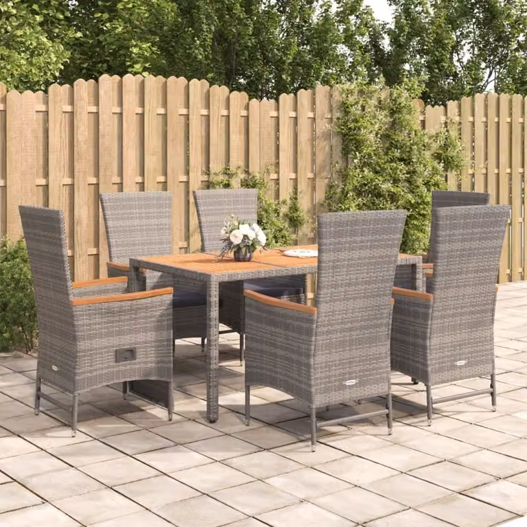 The Living Store Set da pranzo da giardino 7 pezzi con cuscini in poly rattan grigio