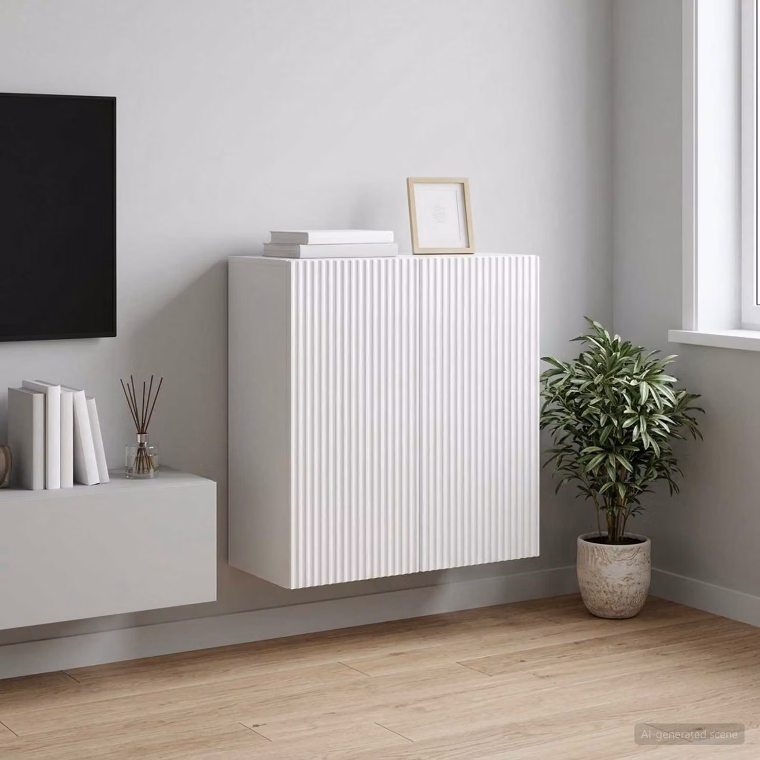 vidaXL Mobiletto a muro bianco lucido con illuminazione LED in legno ingegnerizzato L: 59 cm, P: 31 cm, H: 60 cm