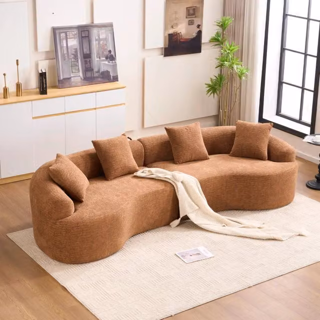 Desviae Divano angolare modulare a 4 posti in chenille caramello con forma curva 275 × 115 × 63 cm