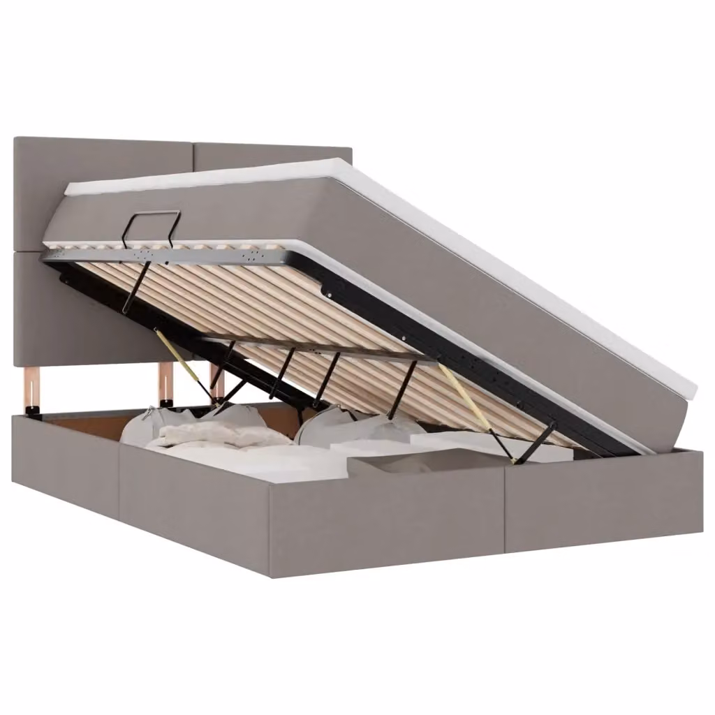 Letto con contenitore moderno vidaXL in tessuto e similpelle, L/P/H: 200 x 140 x 128 cm, disponibile in beige o grigio – 2