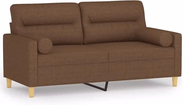 Divano | Divano da soggiorno | Sofa a 2 Posti con Cuscini Marrone 140 cm in Tessuto