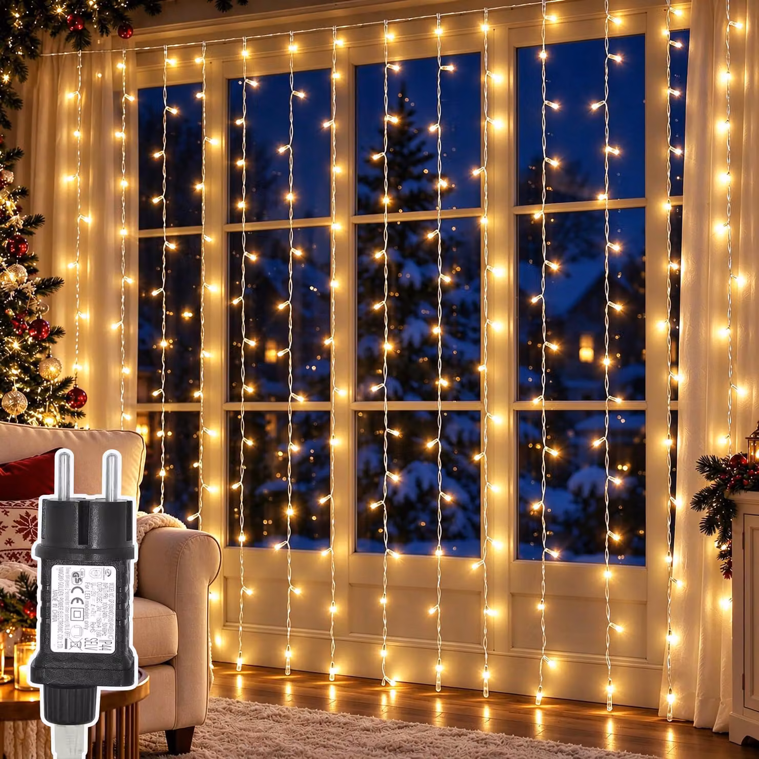 Tenda luminosa a LED, dimensioni 2x2 metri, 200 LED bianco caldo, 8 modalità, grado di protezione IP65
