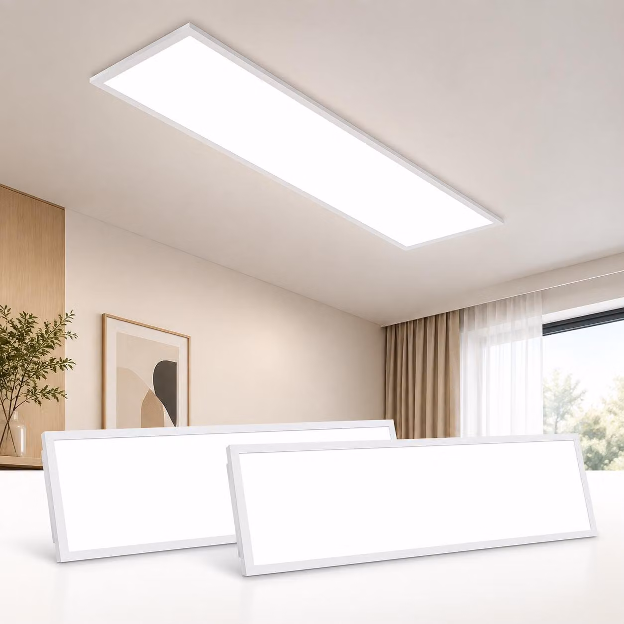 Pannello LED ZMH, 100x25 cm, confezione da 2, dimmerabile, bianco. Plafoniera piatta per soggiorno, 13,5W, con telecomando. Temperatura del colore regolabile, ideale per camera da letto, cucina, corridoio