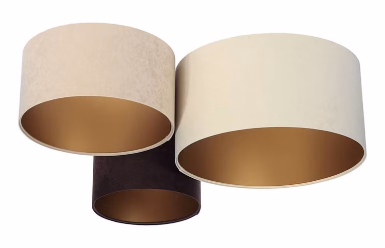 Lampada da soffitto 080-01-029 a 3 luci con paralume in velluto color crema, beige, marrone, oro 50, 40, 30 cm