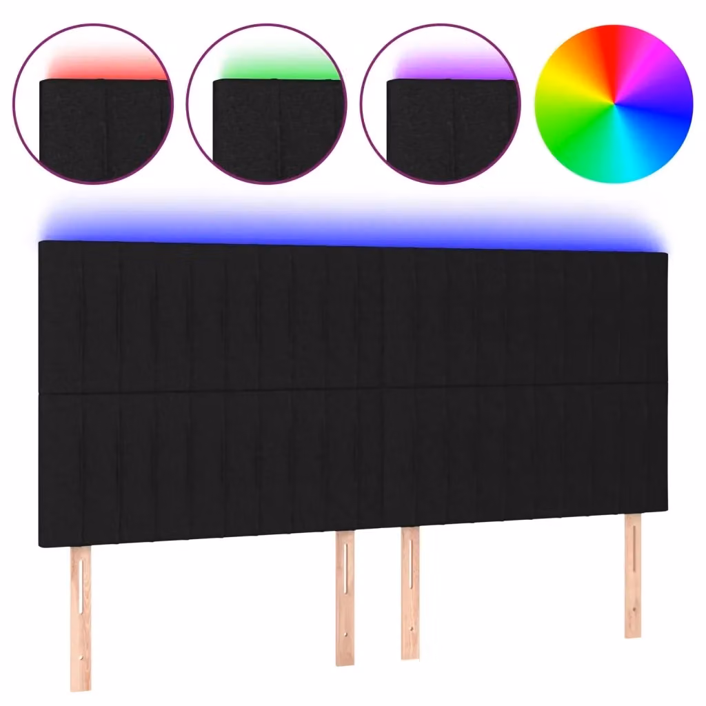 Testiera con LED e porta USB vidaXL in tessuto nero, L: 200 cm, P: 5 cm, H: 118-128 cm – 2