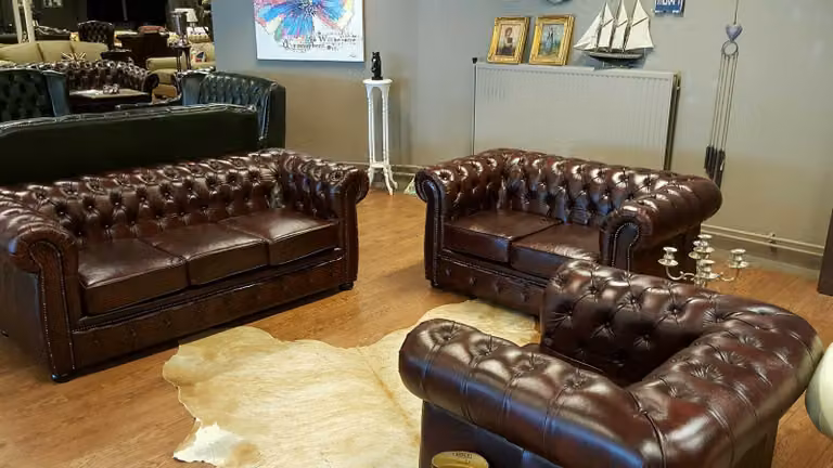 Chesterfield Sofagarnitur Sofa Couch Polster 3+2+1 Ledersofa Komplette Garnitur