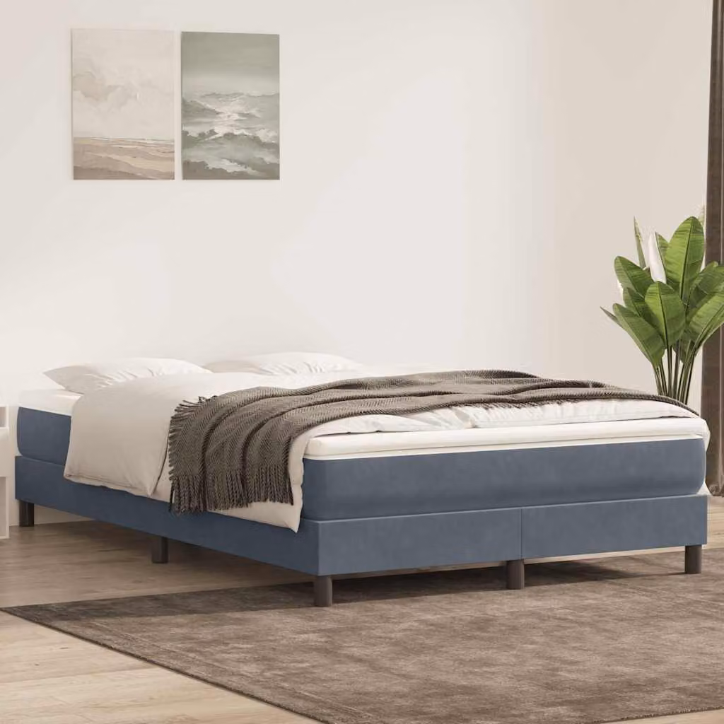 Letto a molle vidaXL in velluto grigio scuro con doghe in legno, L/P/H: 200 x 220 cm