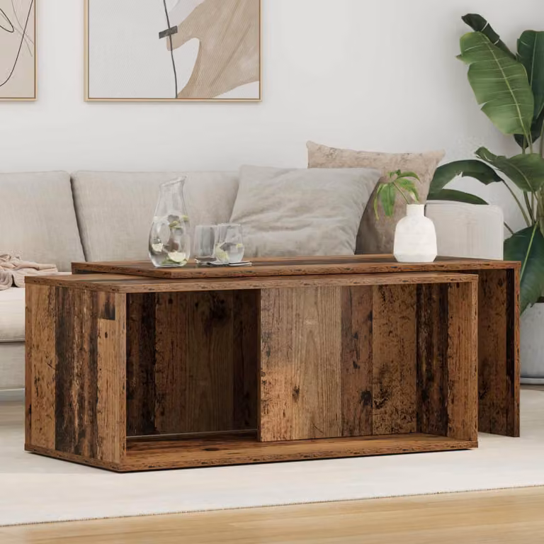 Set di 2 tavolini da caffè vidaXL in legno vecchio marrone, design moderno, L/P/H: 90 x 48 x 40 cm
