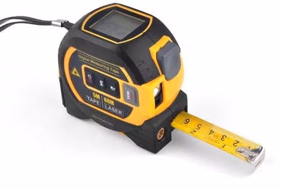 Misuratore laser digitale 3 in 1 con laser a reticolo, misurazione laser digitale fino a 39,4 m, misuratore a rullo fino a 4,9 m con display LCD retroilluminato per distanza, superficie e volume