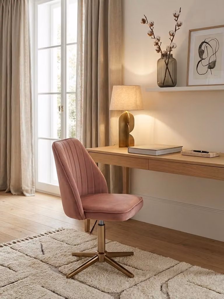 Sedia da scrivania Rosa Samt Design Sedia girevole con schienale, sedia a guscio 120 kg Regolabile in altezza, sedia da lavoro senza rotelle, sedia da scrivania Home Office Girevole