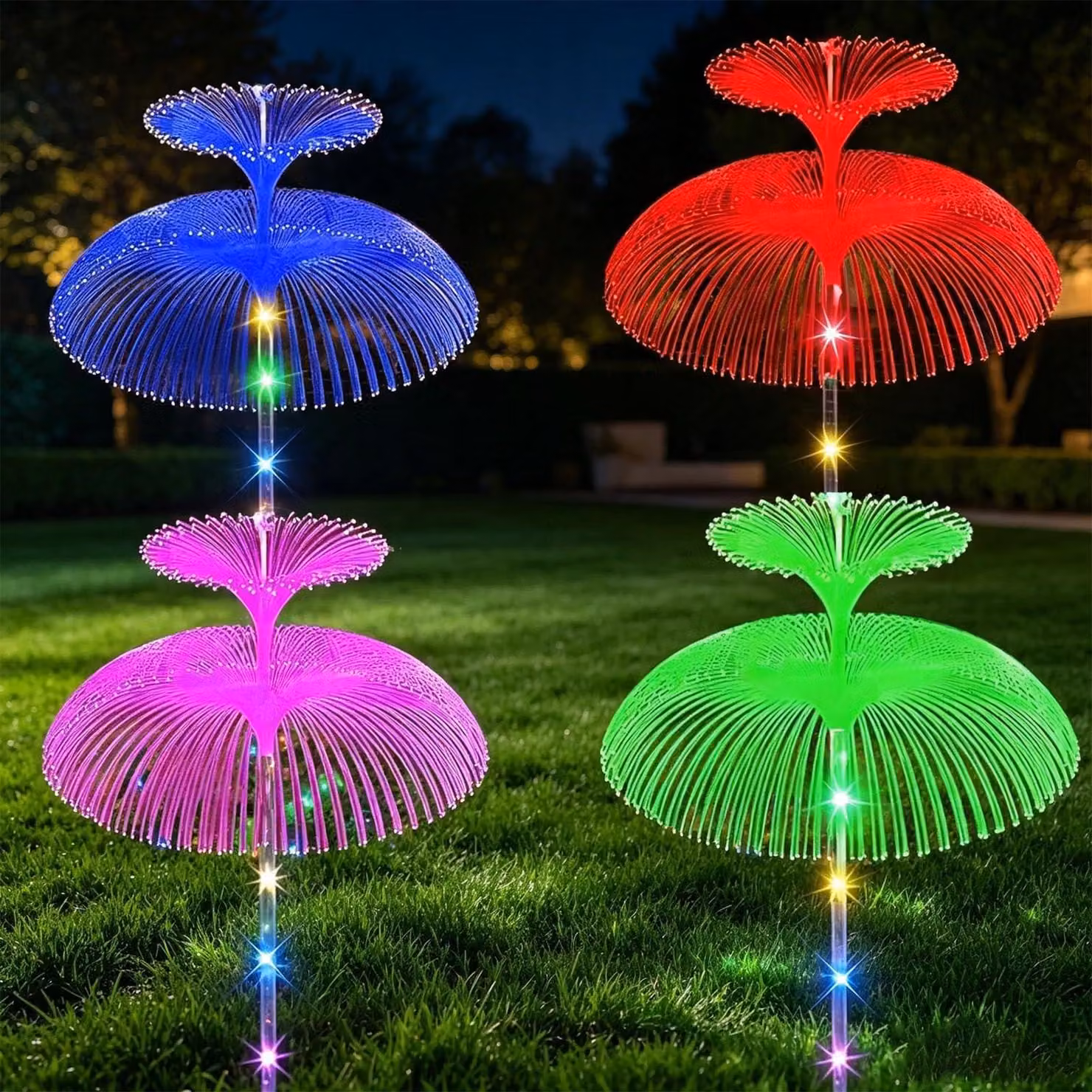 Set di 4 lanterne solari a forma di medusa, con luci che cambiano colore, per l'esterno
