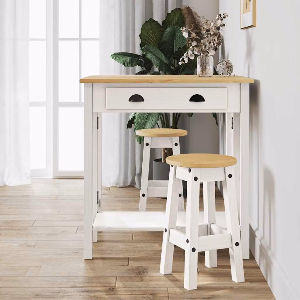 Set da bar vidaXL in legno di pino bianco composto da tavolo rettangolare e 3 sedie