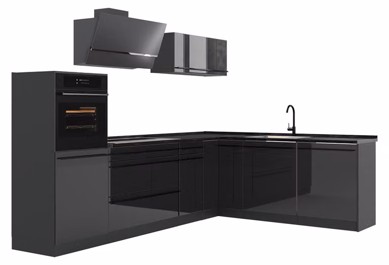Cucina angolare completa Vicco R-Line Antracite lucido/Antracite 287 x cm piano di lavoro Antracite, Model 66749