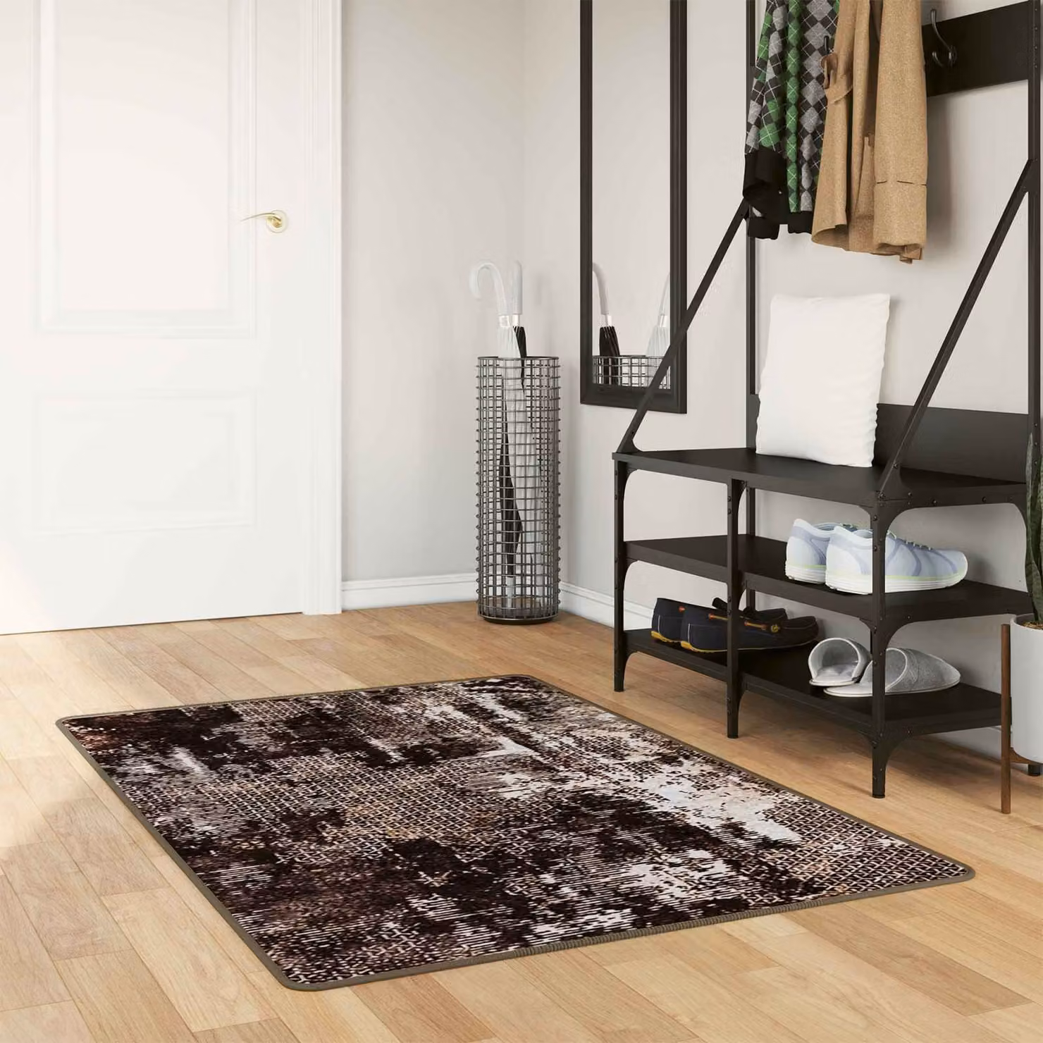 Tappeto Runner MARSA vidaXL Nero, Design Moderno Astratto, Lavabile e Antiscivolo, L 100 x P 150 cm, in Poliestere