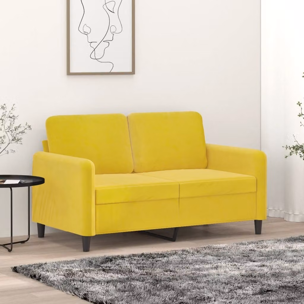 Divano a due posti, colore giallo, in velluto, dimensioni 120 cm