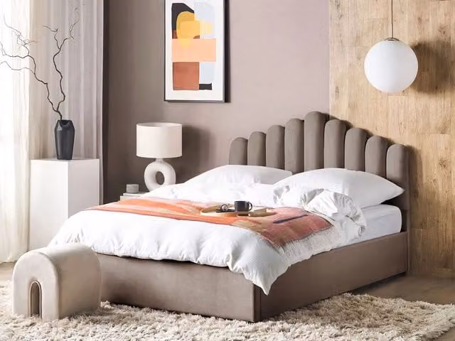 Letto contenitore BELIANI Sea Shell in velluto beige Super King Size L/P/H: 214 x 180 x 125 cm – 1