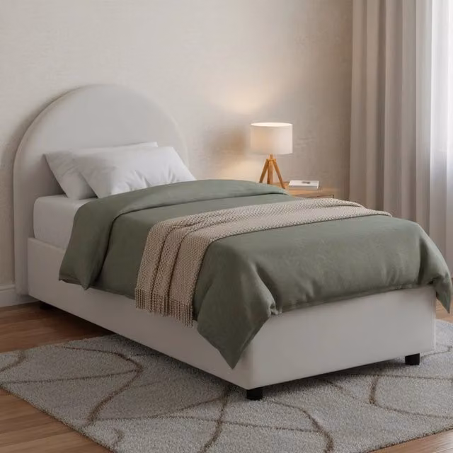 Letto singolo contenitore Parco Talamo Italia con rivestimento in ecopelle e materasso incluso, Bianco, 80x190 cm – 1