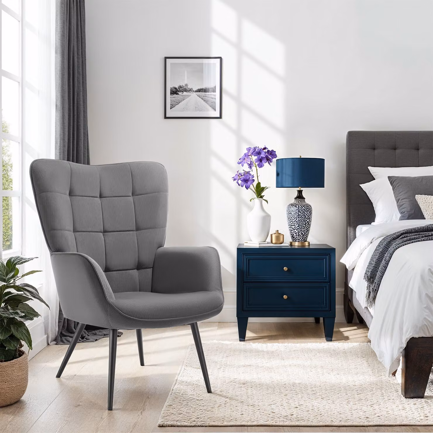 Poltrona Hygge tectake in velluto antracite e nero con struttura in metallo e legno, ideale per il tuo living – 3