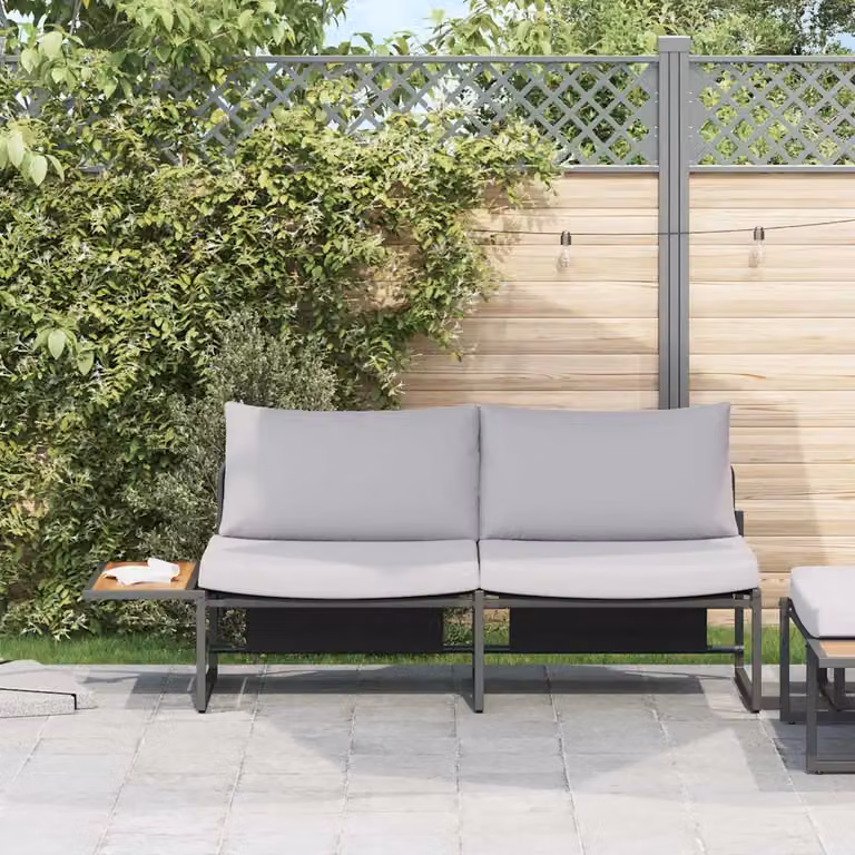 Divano da giardino moderno vidaXL in acciaio con cuscini grigio, L: 200,5 cm, P: 70 cm, H: 85,5 cm