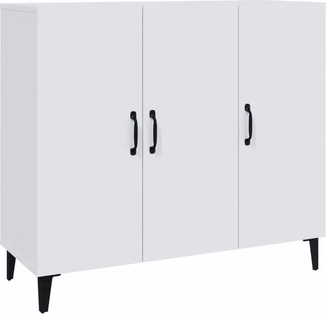Credenza Buffet da pranzo in stile industrial bianca con finitura opaca e dettagli in legno e metallo L/P/H: 90 x 34 x 80 cm