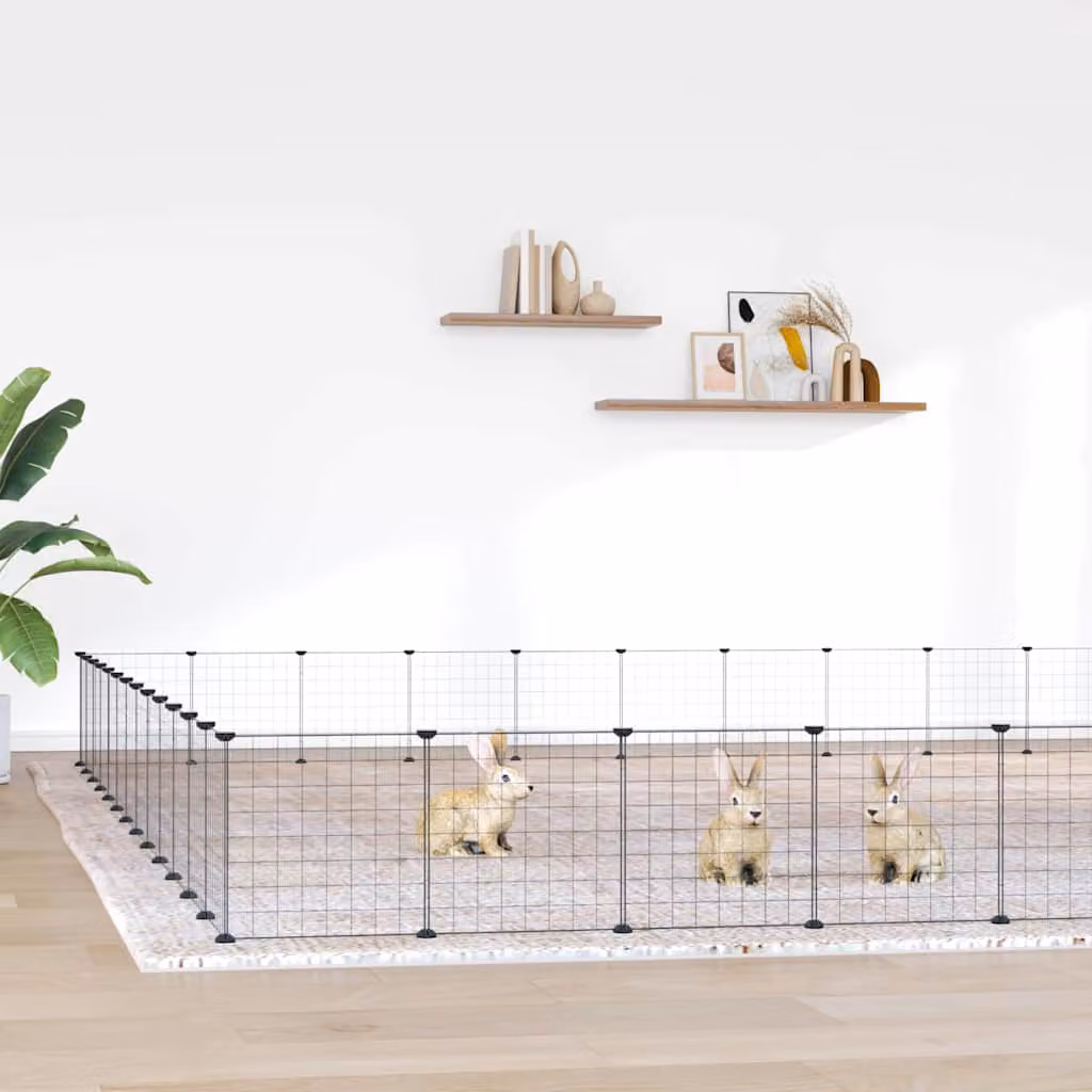 Gabbia per animali vidaXL in acciaio con 52 pannelli e porta, colore nero, L/P/H: 455 x 455 x 35 cm