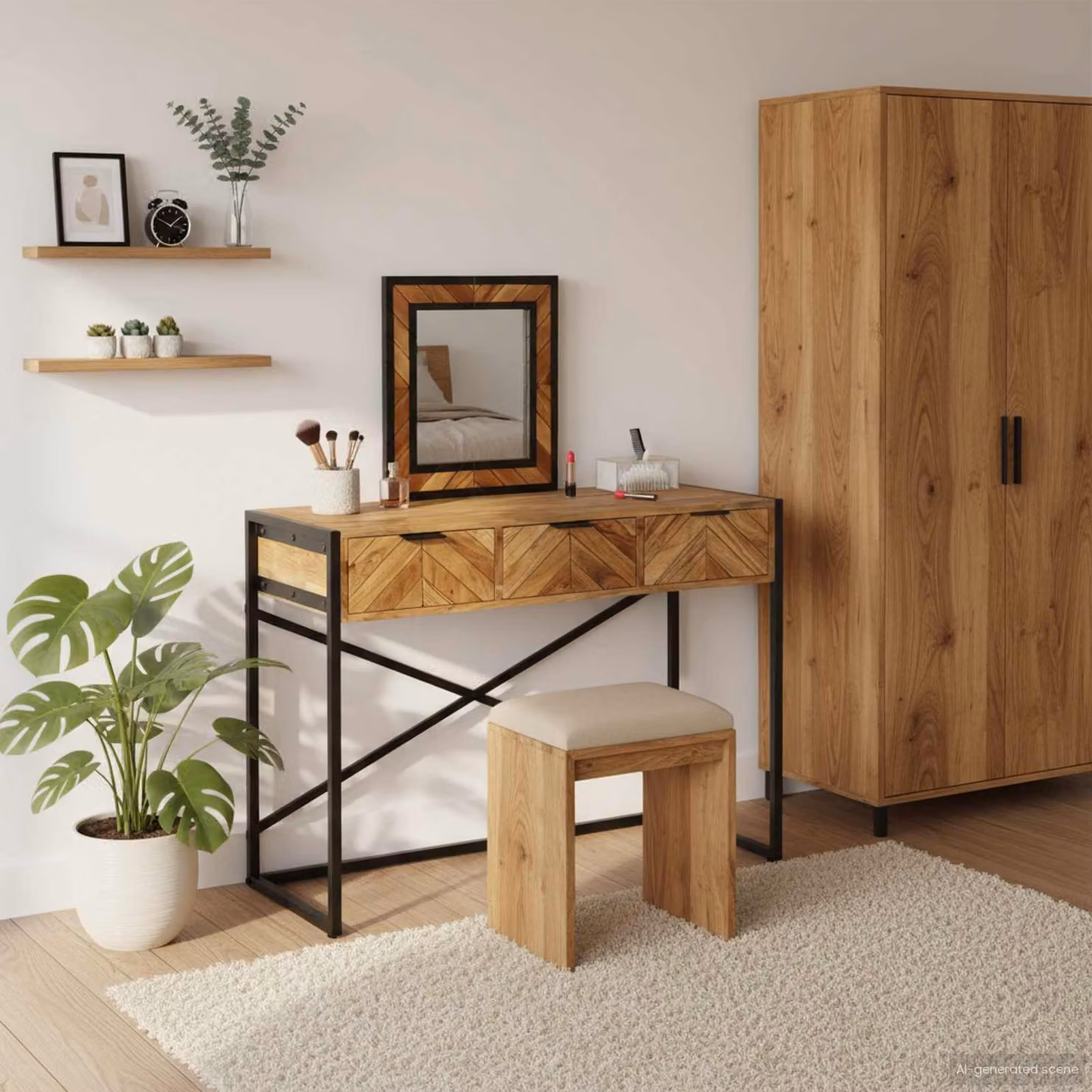 vidaXL Tavolo da Trucco Moderno in Legno di Acacia e Metallo, Marrone e Nero, L 100 x P 40 x H 120 cm