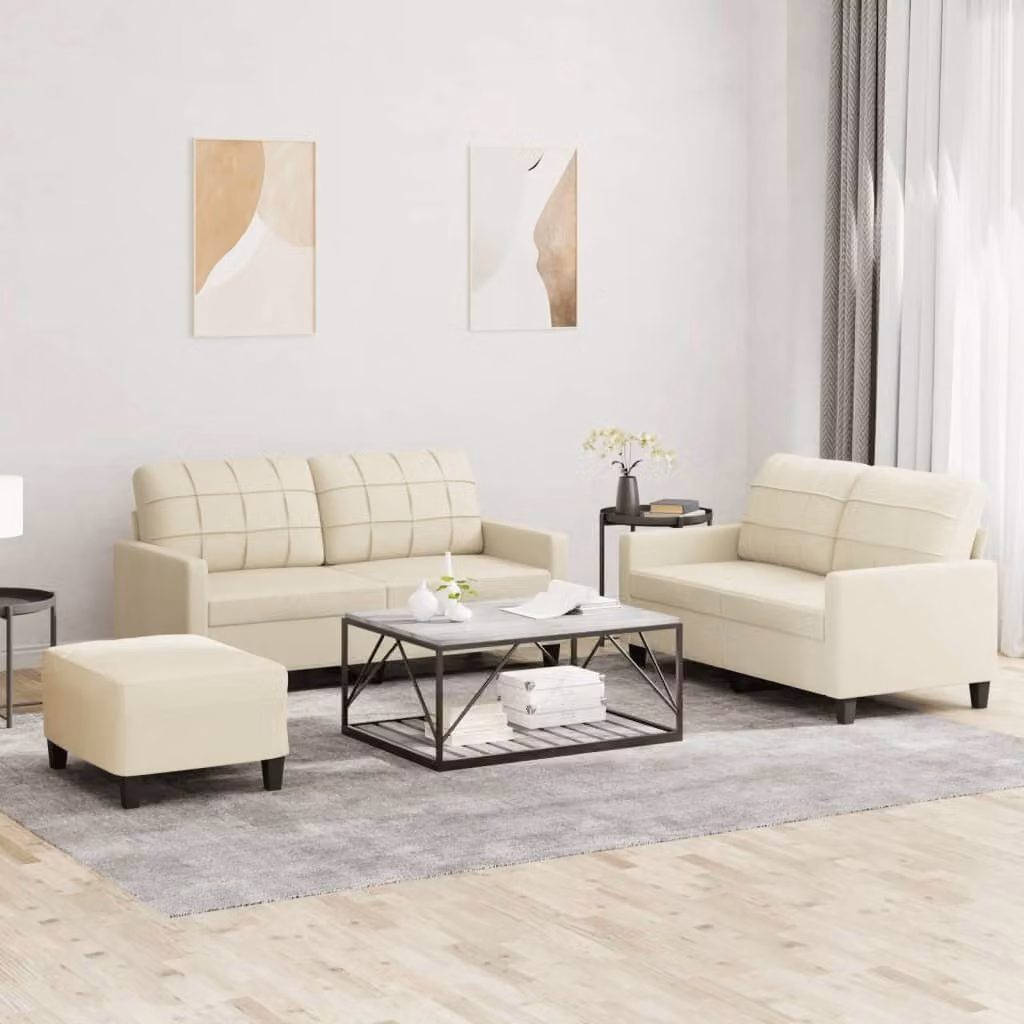 Maison Exclusive - Set divano 3 pezzi con cuscini in ecopelle color crema