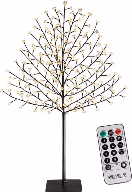 Albero di ciliegio in fiore con 220 LED bianchi caldi Monzana, Altezza: 220 cm, con telecomando, timer e funzione dimmerabile