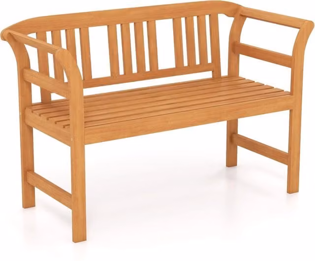 Panchina da esterno in legno di acacia per 2 persone con schienale e braccioli, Panchina da giardino capacit¨¤ 360 kg per veranda cortile prato e piscina Modello 3