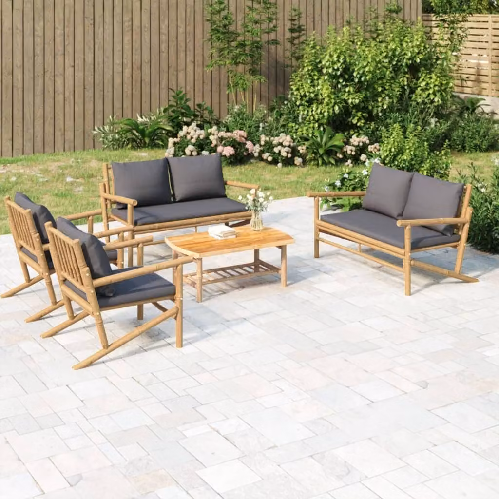 Maison Exclusive - Set da giardino da 5 pezzi con cuscini in bambù grigio scuro