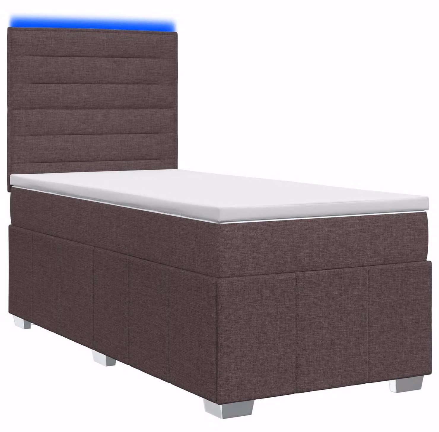 Letto boxspring LED con materasso marrone scuro 100 x 200 cm tessuto