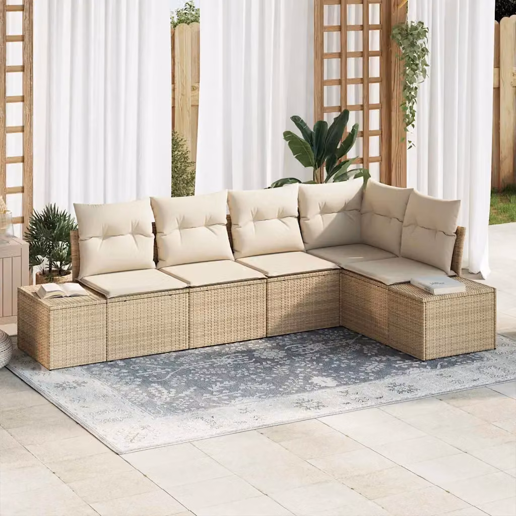 Set Divano da Giardino a L vidaXL in Polyrattan Beige con Cuscini e Struttura in Acciaio – 1