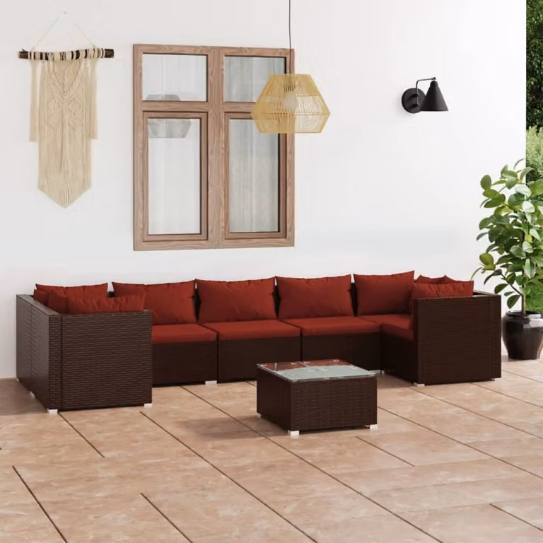 Maison Exclusive - Set da giardino 8 pezzi con cuscini in polyrattan marrone