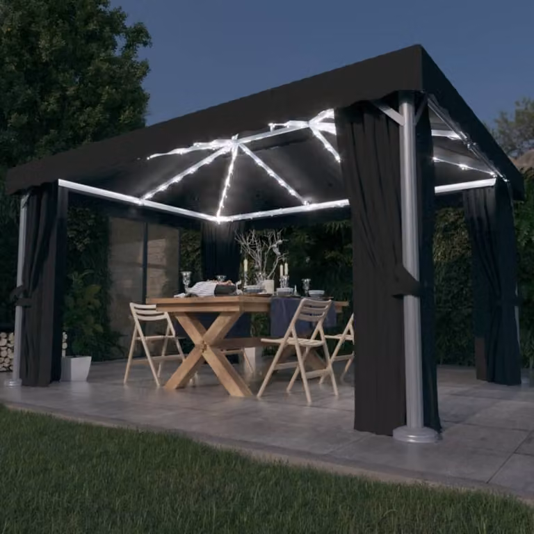 The Living Store gazebo con tende e luci LED 4x3 m antracite