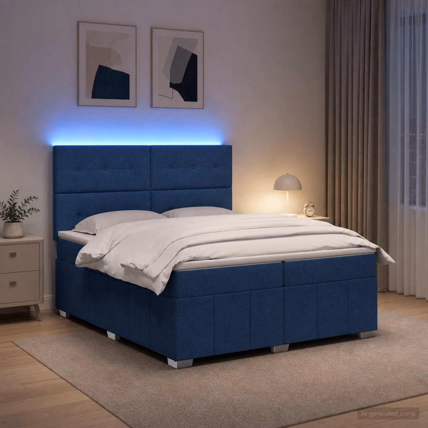 Maison Exclusive - Letto boxspring a LED con materasso blu 200 x 200 cm in tessuto