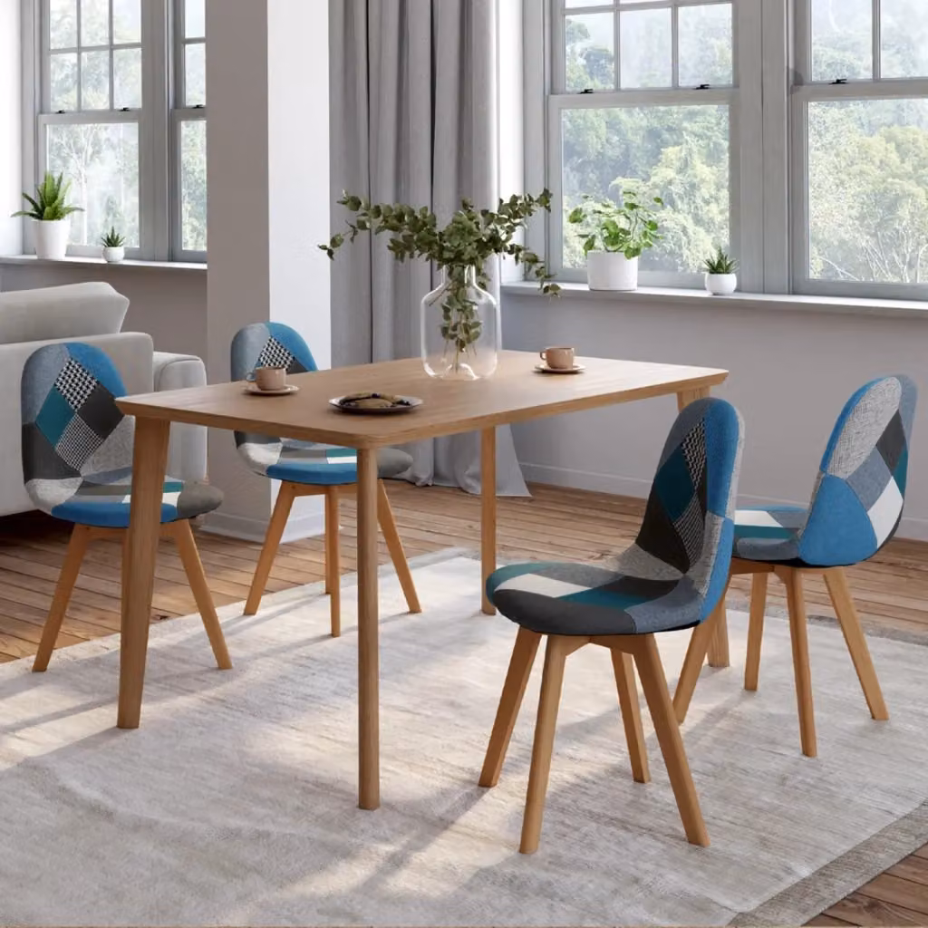 Set di 4 sedie da pranzo in stile scandinavo IDMarket SARA con motivo patchwork blu e grigio – 2