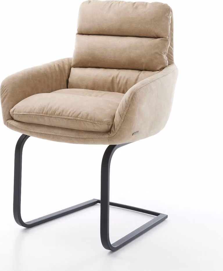 DELIFE Sedia a sbalzo Abelia-Flex con braccioli in microfibra beige vintage Sedia a sbalzo piatta nera