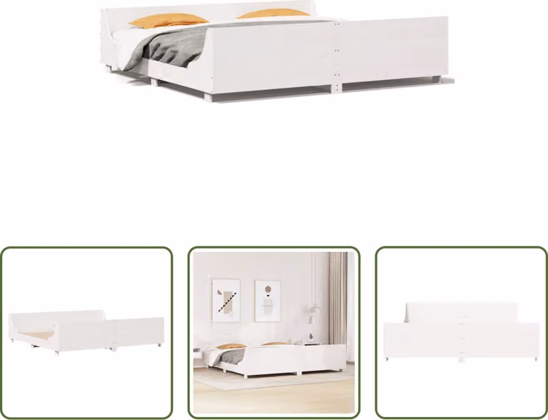 The Living Store Letto in legno massiccio senza materasso bianco 200x200 cm in legno di pino