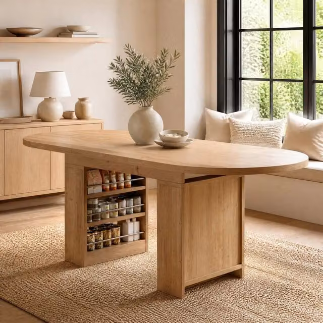 Tavolo da pranzo allungabile in MDF color rovere con vani portaoggetti