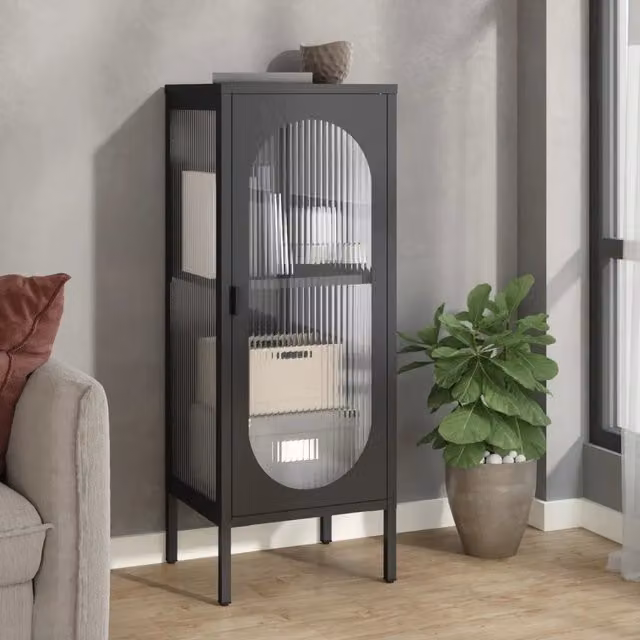 Credenza moderna vidaXL nera con ante in vetro e ripiani interni, L/P/H: 40 x 35 x 105 cm